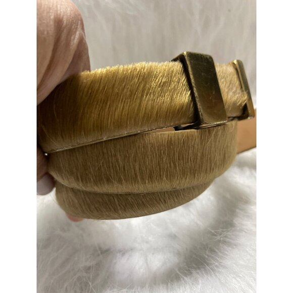 Gold-Toned Et Cetera Genuine Leather & Haircalf Belt With Rectangular Buckle - Picture 1 of 7